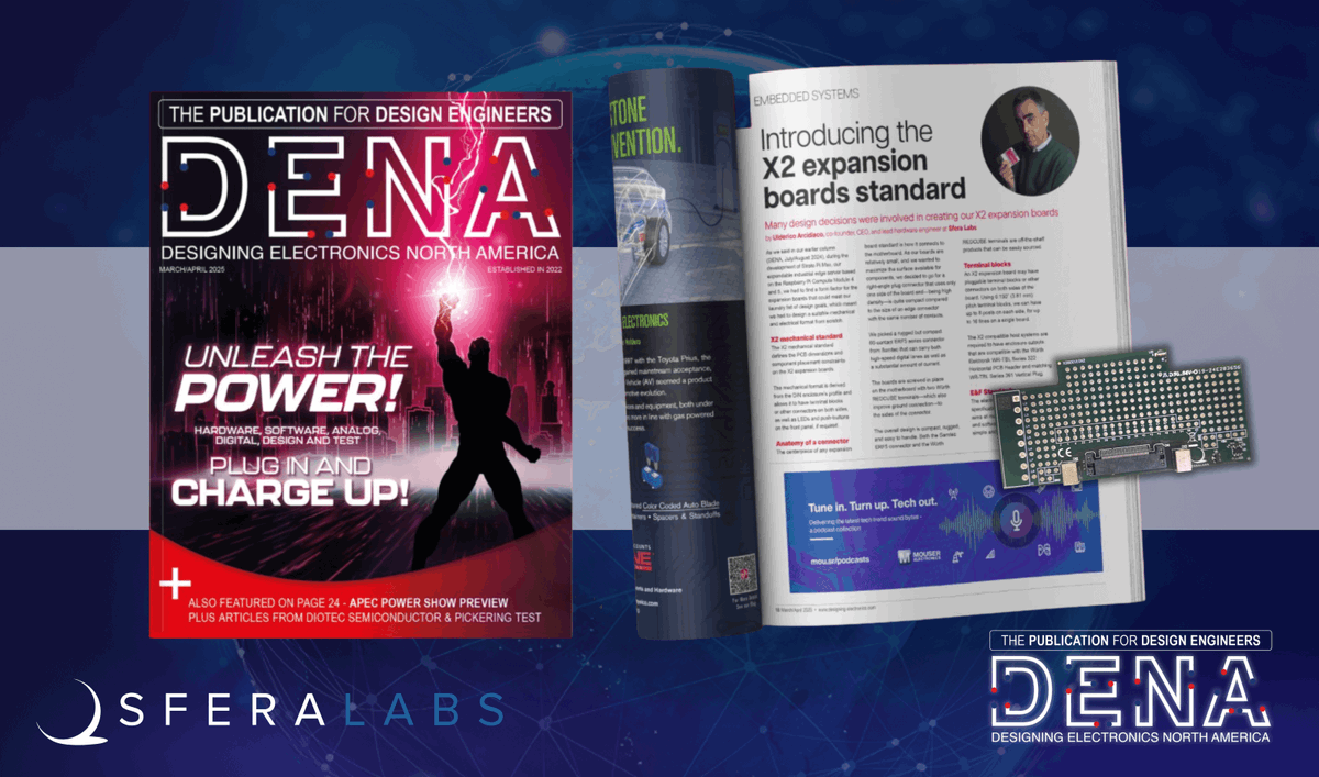 A big thank you to the DENA team for the opportunity to share insights into the design and development of our X2 series expansion boards for Strato Pi Max and the X2 open mechanical and electrical standard!

Read the article at page 18: flickread.com/edition/html/i…

#SferaLabs #DENA