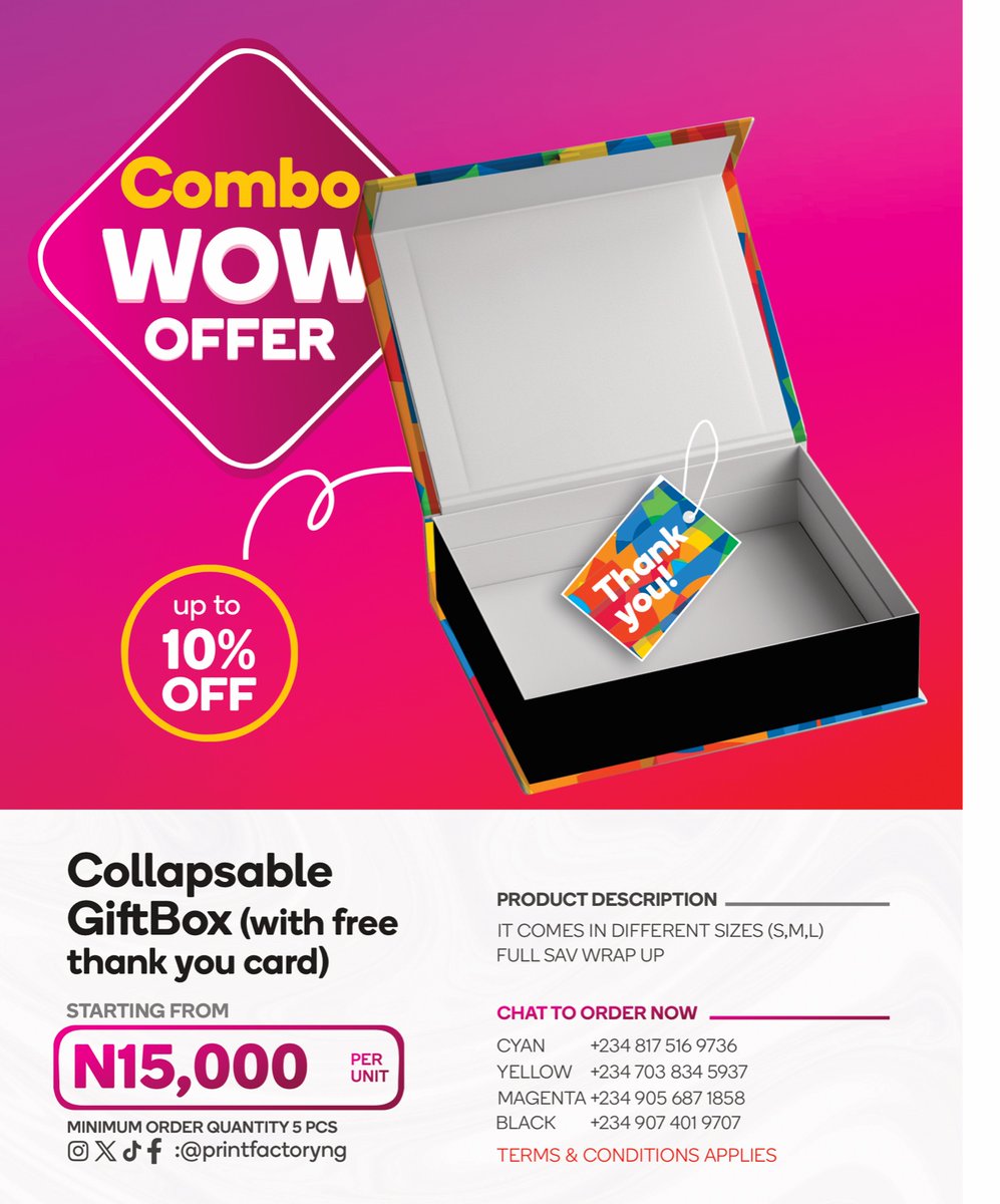 Printfactoryng's tweet image. Why buy one when you can get a combo deal?

Simply send a Dm for more information.

#printondemand #printfactoryng #officestationery #corporategift #explorepage #discountsale #giftshop #giftideas #corporatebranding
