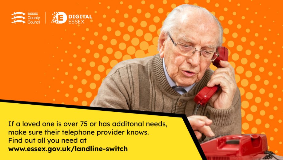 Digital_Essex's tweet photo. By 2027, all analogue landlines will switch to digital. Ensure your loved ones have a mobile backup. Contact their provider for help. More info: https://t.co/CICphA4aUB #StayConnected #DigitalSwitchOver 📞📱 https://t.co/I0EUKr2KyU