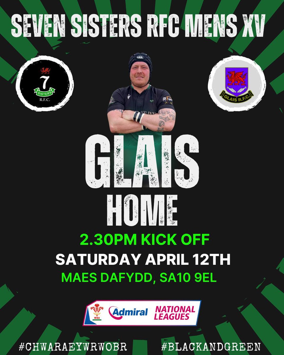 It's back to league action for the Mens XV this Saturday as we welcome Glais RFC to Maes Dafydd. It would be great to see another big crowd there to cheer the boys on!!!

#blackandgreen