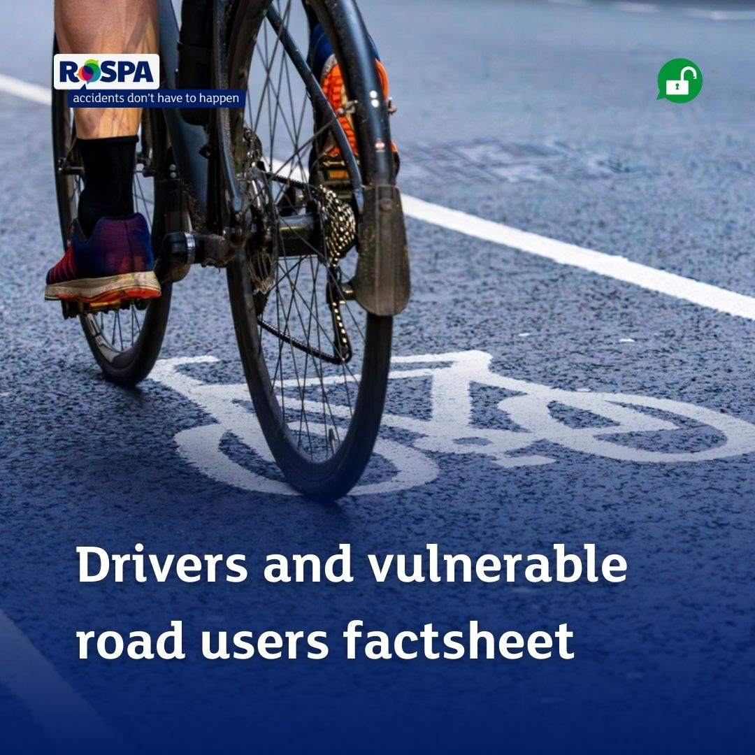 Everyone has the right to travel on the road safely, whether by car, motorcycle, bicycle, horse or on foot.

Download our free factsheet which provides useful advice on taking extra care around vulnerable road users.

Download here: rospa.com/news-and-views…

#RoadSafety