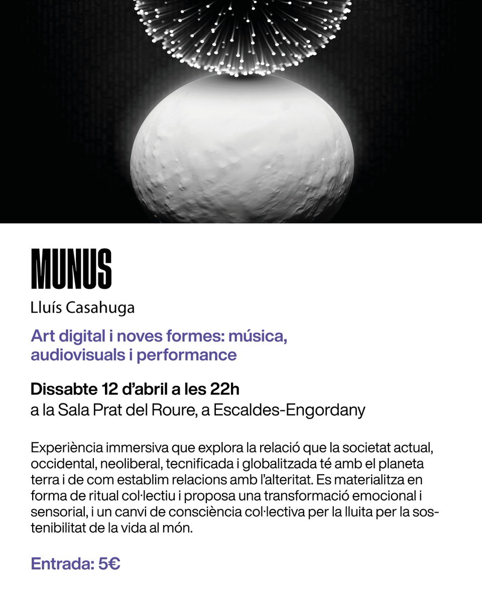 AndorraCrea's tweet photo. 🎶 "Munus"

🗓️ 12/04/2025

🕙 22 h

📍 Sala Prat del Roure, Escaldes-Engordany

🎟️ Entrades a https://t.co/gTuDabnyaE https://t.co/hyqk8cSr7Z