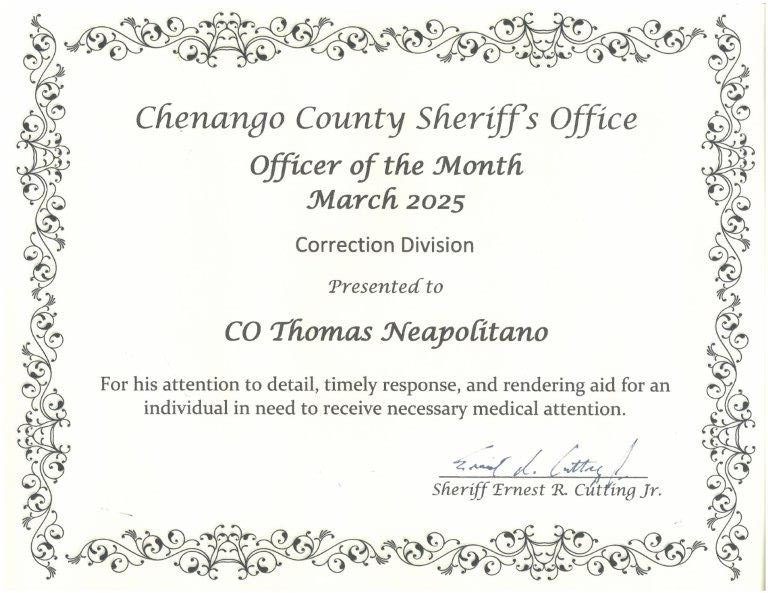 ChenangoSheriff's tweet photo. March 2025 Officer of the Month https://t.co/e8oGZpUbMl https://t.co/pV0X4GcsPm