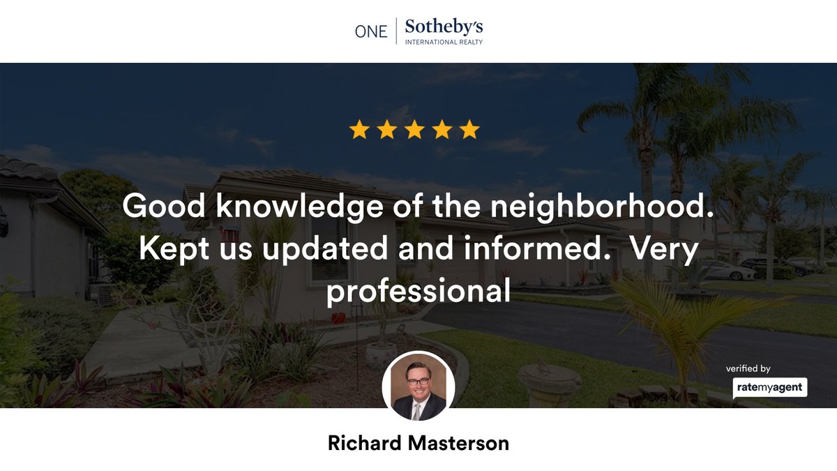 richmastersonFL's tweet image. My latest RateMyAgent review in Tamarac.
BROKER 496541
rma.reviews/6i5hhzryya2k

...
#ratemyagent #realestate #ONE_SOTHEBYS_INTL_REALTY