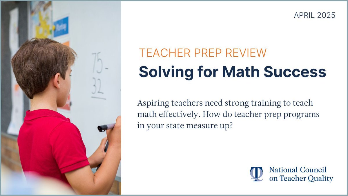 Our report shows only 16% of undergrad and 2% of grad prep programs give aspiring teachers enough time to learn key math concepts. Download your state profile to see how local programs measure up and what needs to change to improve student math outcomes. buff.ly/7EDJxn9