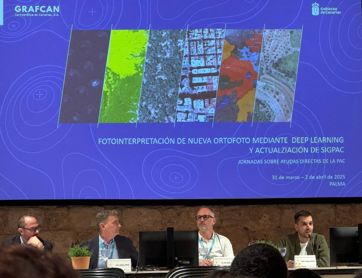 GRAFCAN (@grafcan) on Twitter photo GRAFCAN participó en las Jornadas PAC 2025 junto a <a href="/AGRI_Gobcan/">Agricultura Gobcan</a> en Palma de Mallorca, compartiendo experiencias sobre ayudas agrícolas y presentando avances en segmentación de cultivos con Deep Learning. #PAC2025 #IA #IDECANARIAS #MapasDeCanarias #SITCAN GRAFCAN participó en las Jornadas PAC 2025 junto a <a href="/AGRI_Gobcan/">Agricultura Gobcan</a> en Palma de Mallorca, compartiendo experiencias sobre ayudas agrícolas y presentando avances en segmentación de cultivos con Deep Learning. #PAC2025 #IA #IDECANARIAS #MapasDeCanarias #SITCAN