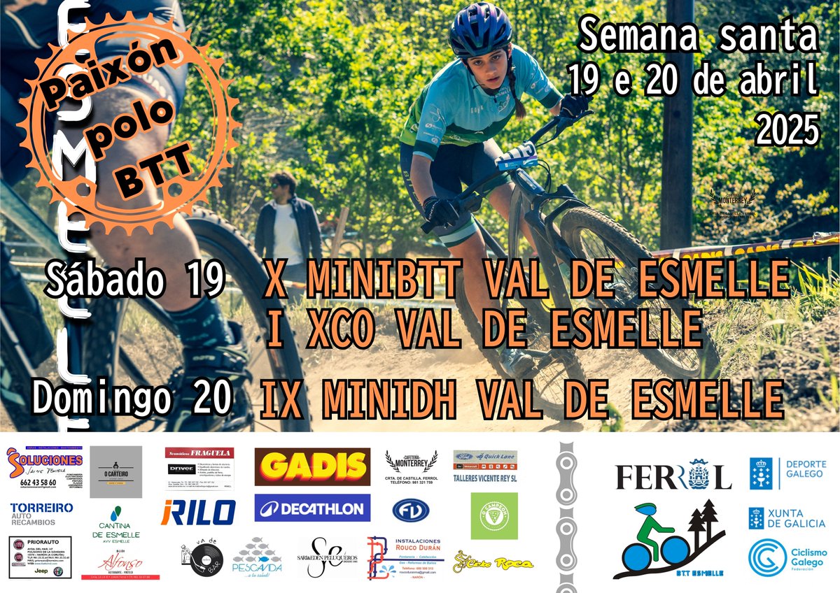 bttesmelle's tweet photo. 🚵‍♂️ Paixón polo BTT en Esmelle!
📍 19-20 abril | Semana Santa
🏁 XCO, MiniBTT e MiniDH
🎶 Música sábado noite na cantina!
Inscricións abertas 👇
XCO: https://t.co/RjCAlrjiOx
MiniBTT: https://t.co/v7Dg3QuRH3
MiniDH: https://t.co/7RkUmee8bS
#BTT #Esmelle #Ferrol https://t.co/UrdVZd7uxJ