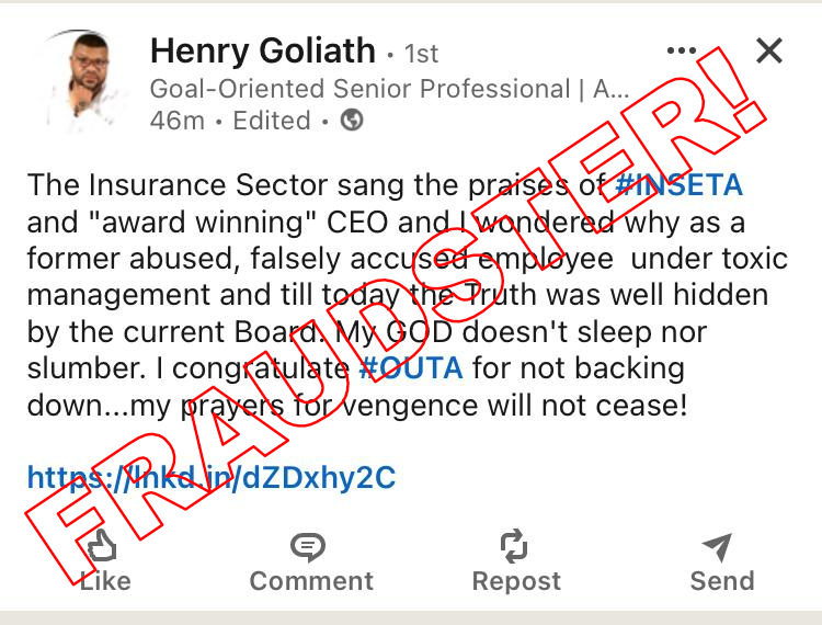 ElsieMaJobe's tweet photo. Henry Goliath, @fl3ght you are a liar. You resigned from #INSETA in a rush after being caught colluding with & appointing a non-qualifying bogus company that robbed the SETA of almost R1 million.
You cooked false records of ghost learners to get more money from falsified claims. https://t.co/FfbCPyaDNA