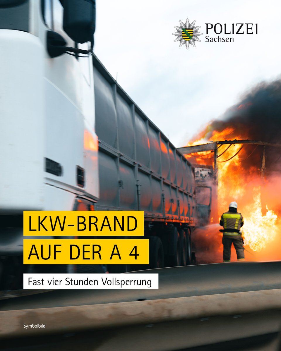 PolizeiSachsen's tweet photo. Ein Tankwagen fing am Dienstagnachmittag auf der #A4 in der Nähe von #Wilsdruff wegen eines technischen Defekts Feuer und verursachte erhebliche Verkehrsbehinderungen.
Diese & weitere Meldungen der Polizeidirektion #Dresden: https://t.co/S1WXHCNI64 https://t.co/1CUszRtEq1