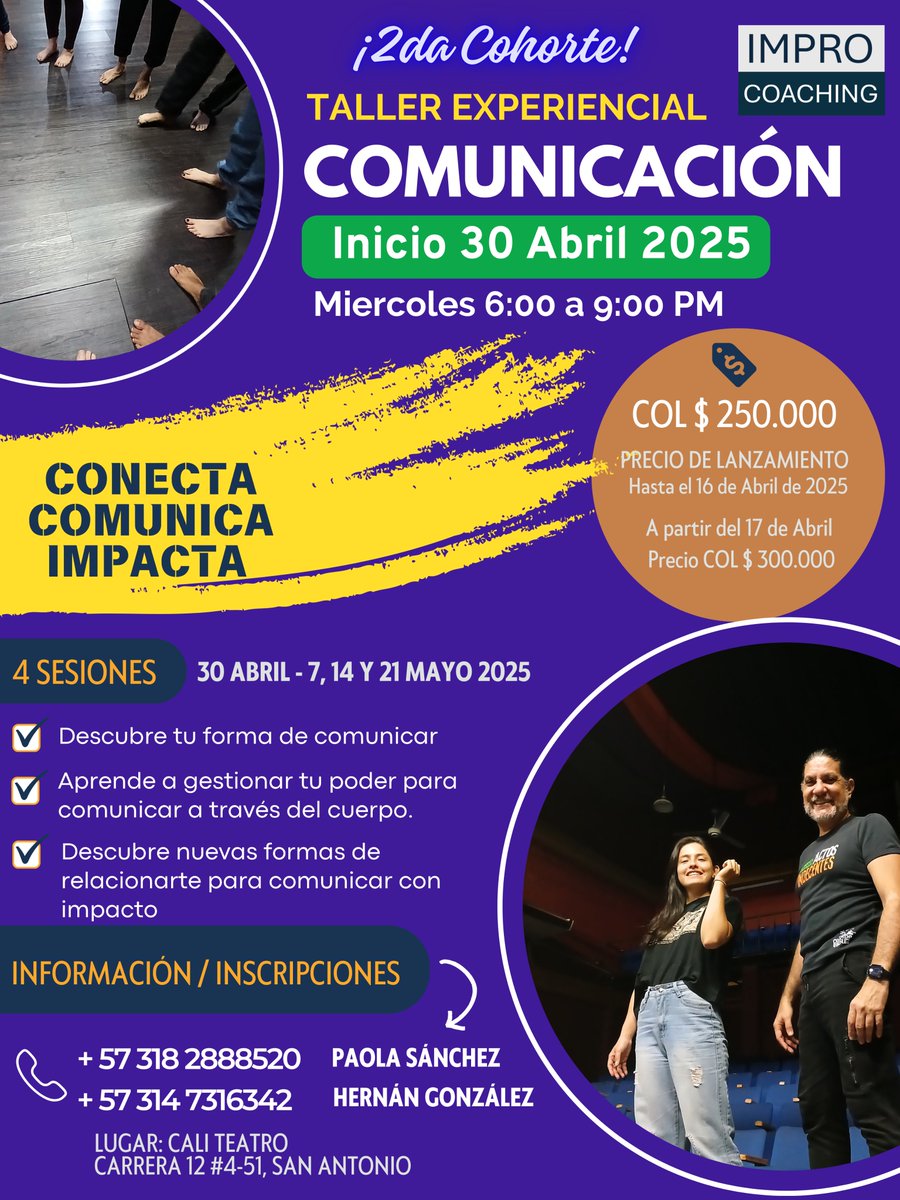 hernangonzalez2's tweet photo. Entender como opera en ti el miedo es el primer paso para gestionarlo con las herramientas adecuadas.
¿Quieres saber como te podemos ayudar?

Taller Experiencial de Comunicación #ImproCoaching
CALI – miércoles 30 de Abril; 7, 14 y 21 de Mayo de 2025
Horario: 6:00 a 9:00 PM https://t.co/t4dWtT1OUK