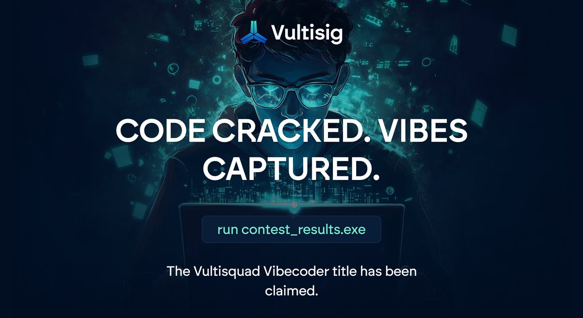 Vultisig (VULT) (@vultisig) on Twitter photo We finally have our Vibecoder Top 10 🥳
The Vultisquad didn't make it easy for us!
Congratulations to <a href="/greenie_guy/">greenguy.eth</a> for taking 1st place with an amazing website design.
We will be contacting you to get it into production.
See the rest of the entries below👇 We finally have our Vibecoder Top 10 🥳
The Vultisquad didn't make it easy for us!
Congratulations to <a href="/greenie_guy/">greenguy.eth</a> for taking 1st place with an amazing website design.
We will be contacting you to get it into production.
See the rest of the entries below👇