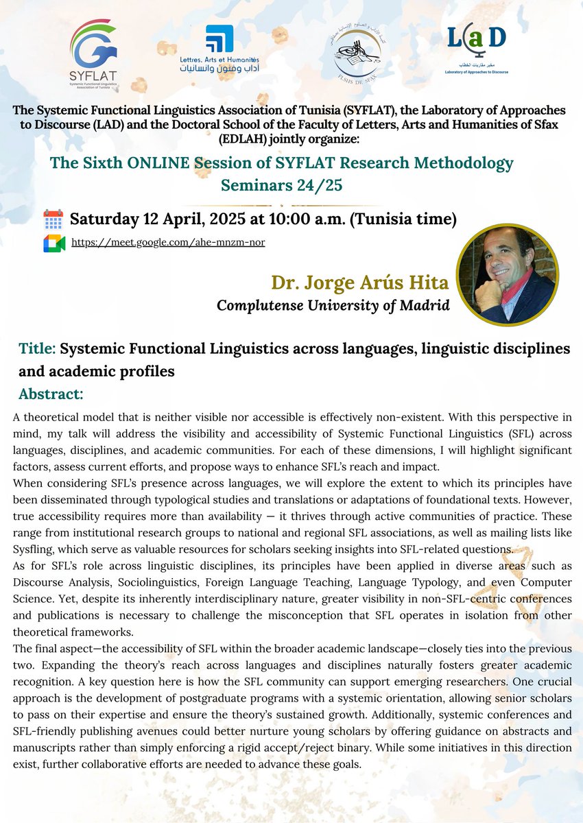 Sixth Online Session of SYFLAT Research Methodology Seminars 24/25. Join us! <a href="/syflat/">syflat</a>