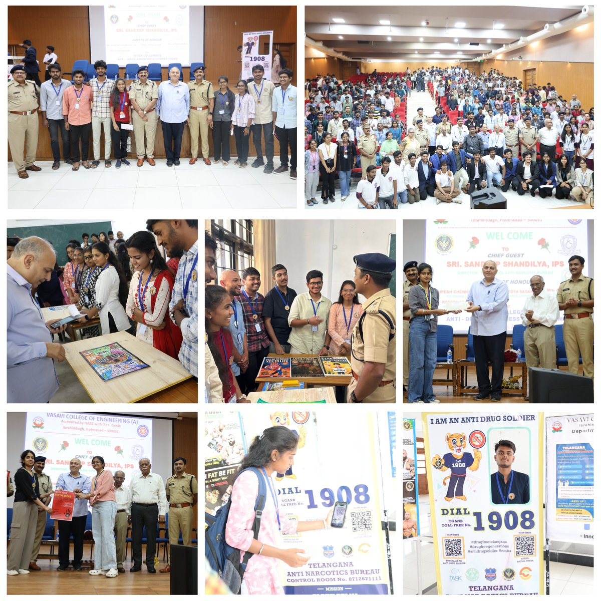 TGANB held Inter Clg Competitions on Poster Making &amp; Elocution at Vasavi Engg Clg,Hyd attended by 20 diff clg students.
Director TGANB Sri.Sandeep Shandilya IPS,SP Sri.Rupesh IPS along with other officers attended the session to educate students on drug abuse&amp;Prize Distribution.