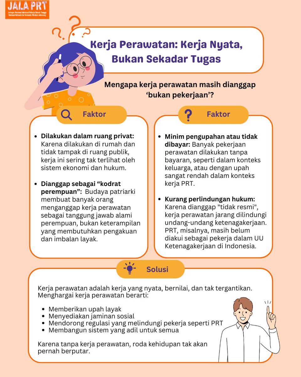 jalaprt's tweet image. Kenapa kerja perawatan masih dianggap sepele?

Karena sering tidak dibayar, dilakukan perempuan, dan terjadi di ruang privat. Inilah bentuk ketidakadilan struktural yang harus diubah. Saatnya beri pengakuan dan perlindungan.

#SahkanRUUPPRT #KerjaPerawatan #CareWorkIsWork
