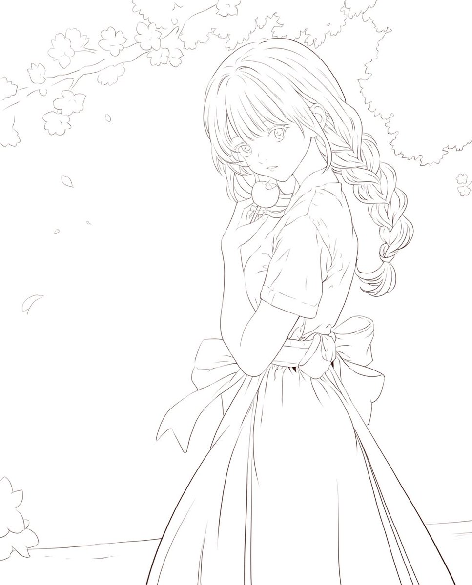 #桜イラスト #線画 #お花見 #春の創作クラスターフォロー祭り #original #masakipaint