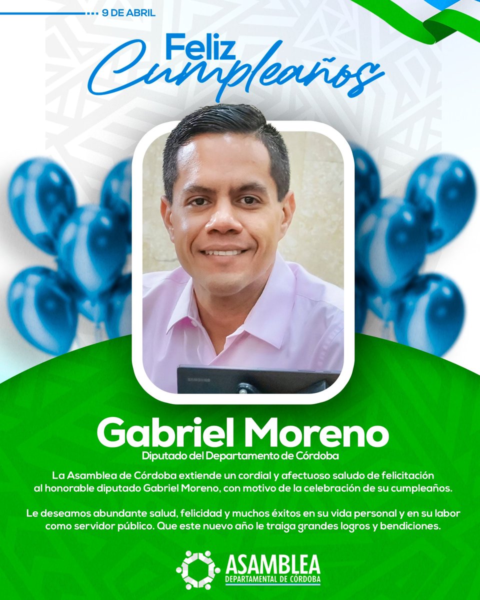 Feliz cumpleaños a nuestro diputado Gabriel Moreno

Que su vida esté llena de alegría, amor y grandes reconocimientos por su arduo trabajo y entrega con nuestro Departamento. ¡Congratulaciones!