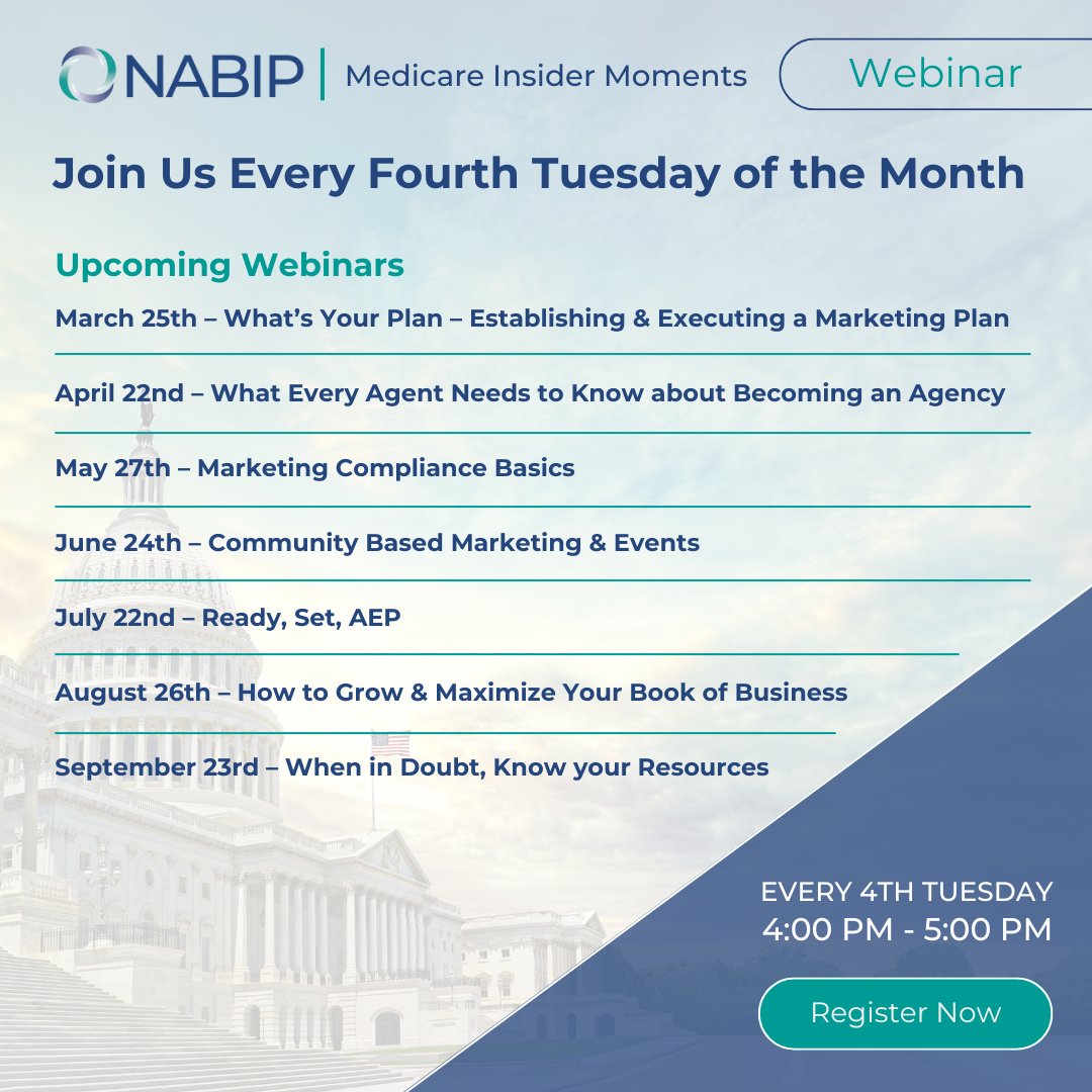 nabipsocial's tweet photo. π Ready to grow your #Medicare business into a full agency? Join us for the next #MedicareInsiderMoments on April 22 @ 4 p.m. ET where experts share real strategies.
π #NABIP Members Only
π Register: https://t.co/UfGwTrDG97
#AgencyBuilding #AgencyGrowth #Webinar https://t.co/LqE0U5qf0Q