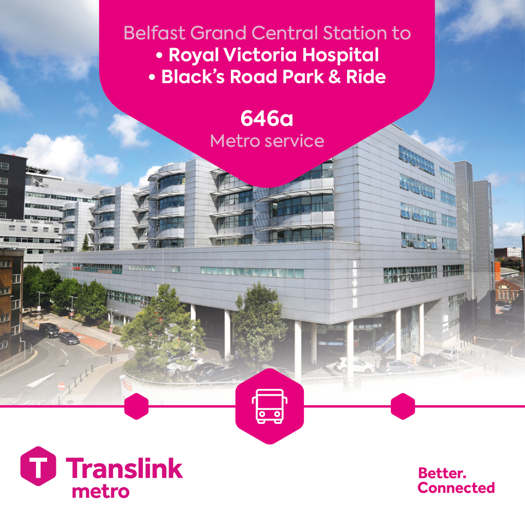 Translink (@translink_ni) on Twitter photo 🚌 If you are going to the Royal Victoria Hospital, travel on the 646a Metro service that operates Mon-Fri between Belfast Grand Central Station, the Hospital and Black's Road Park & Ride.
<a href="/BelfastTrust/">Belfast Trust</a> 🚌 If you are going to the Royal Victoria Hospital, travel on the 646a Metro service that operates Mon-Fri between Belfast Grand Central Station, the Hospital and Black's Road Park & Ride.
<a href="/BelfastTrust/">Belfast Trust</a>