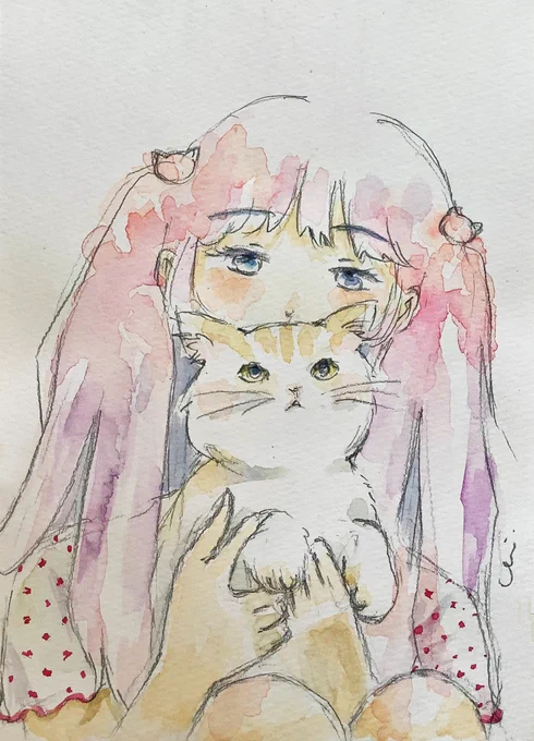 『いつも一緒に』#水彩画 #絵画 #イラスト#watercolor 