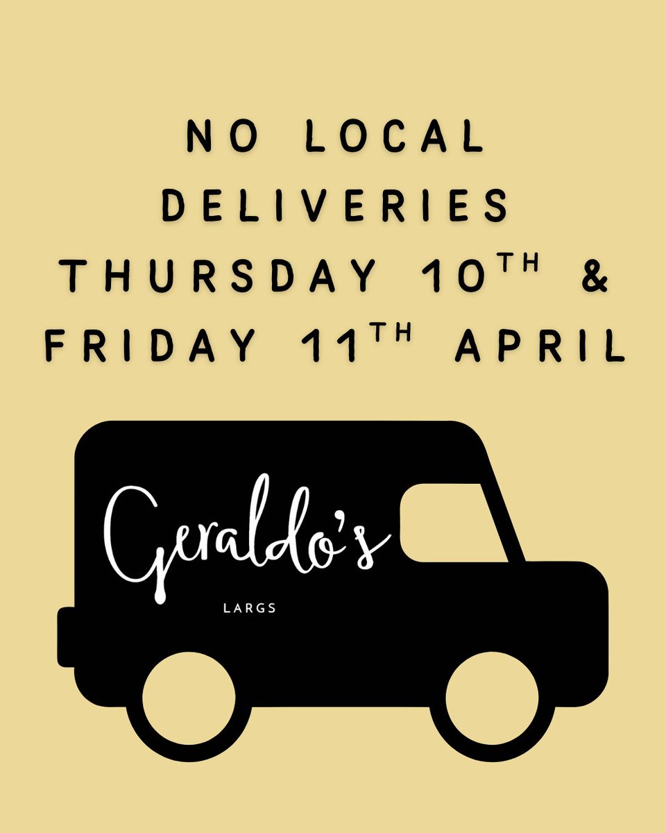 LOCAL DELIVERIES UPDATE - There will be no free local delivery service tomorrow, Thursday 10th or Friday 11th April, owing to a family event. We'll be back to business on Saturday 12th April, ready to provide all your weekend treats!