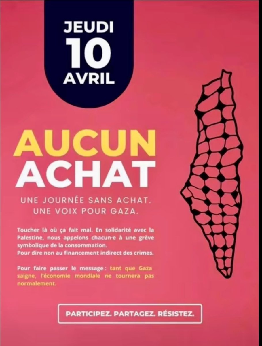 IdrissSihamedi's tweet photo. Premier mouvement social.

Afin de protester efficacement pour Gaza, demain un premier mouvement social est lancé.
AUCUN ACHAT.
Pas de carte bleu.
Pas d’espèce.

Strictement rien !

Partagez et faisons le. https://t.co/kdFVMXeJeS