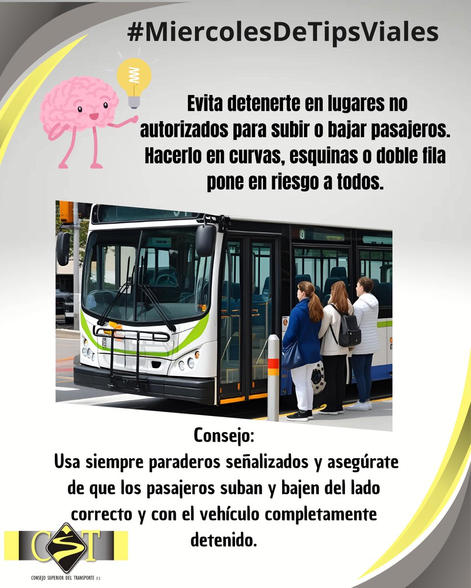 Cstransportecol's tweet photo. 🚍🛑 Paradas seguras, vidas seguras 🛑🚍
Detenerse en lugares no autorizados pone en riesgo a pasajeros y peatones.
✅ Usa siempre paraderos señalizados.
✅ Que suban y bajen del lado correcto.
¡La seguridad empieza con una buena parada! 👀
#TipsViales #SeguridadVial #ViajeEnBus https://t.co/to2nDxKuXh