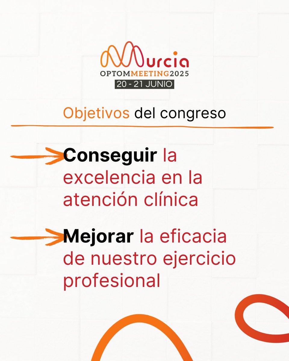 OPTOMcongreso's tweet image. 📣 ¡OPTOM Meeting 2025 está muy cerca!

🙌 A través de ponencias de expertos conocerás los protocolos clínicos en atención optométrica y las estrategias necesarias para conseguir la excelencia en la atención clínica a tus pacientes.

#OPTOMMeeting #Murcia #CGCOO #Optometría