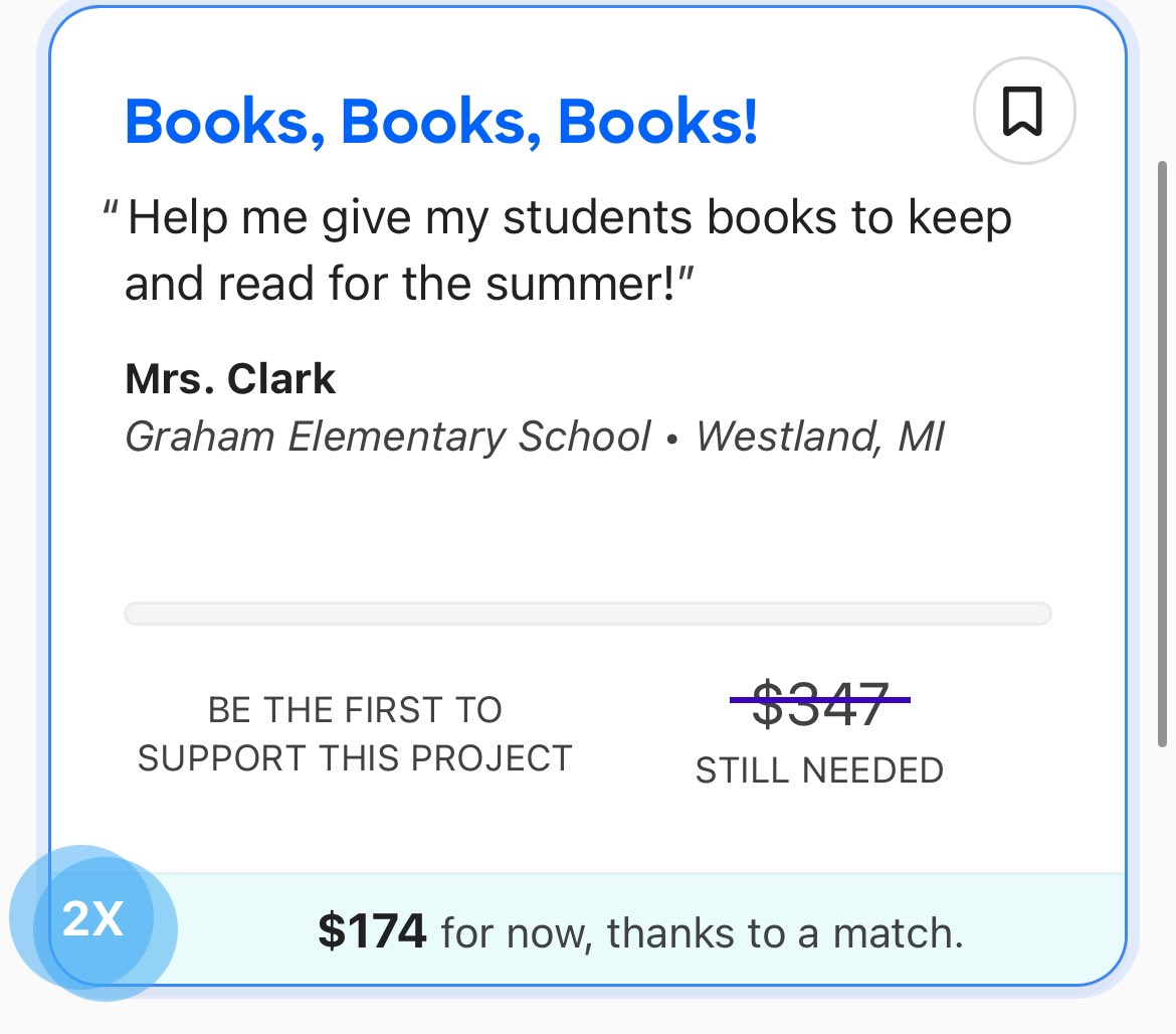 MATCH DAY! 

All book project donations are doubled! 

Check out my project! Any donation makes a difference!

Thank you💕

donorschoose.org/project/books-…