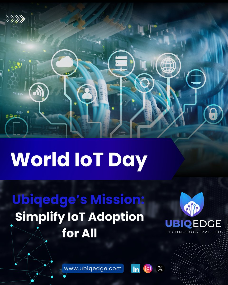 Ubiqedge's tweet photo. Happy #WorldIoTDay! 
At Ubiqedge, we simplify IoT adoption—bringing plug &amp; play solutions that save resources, ensure compliance, and drive sustainability.
IoT isn’t the future. It’s the now.
Let’s reimagine what’s possible.
🔗 https://t.co/10gDqkPBWc
#SimplifyIoT #IoT #ubiqedge https://t.co/LPY66jAqEE