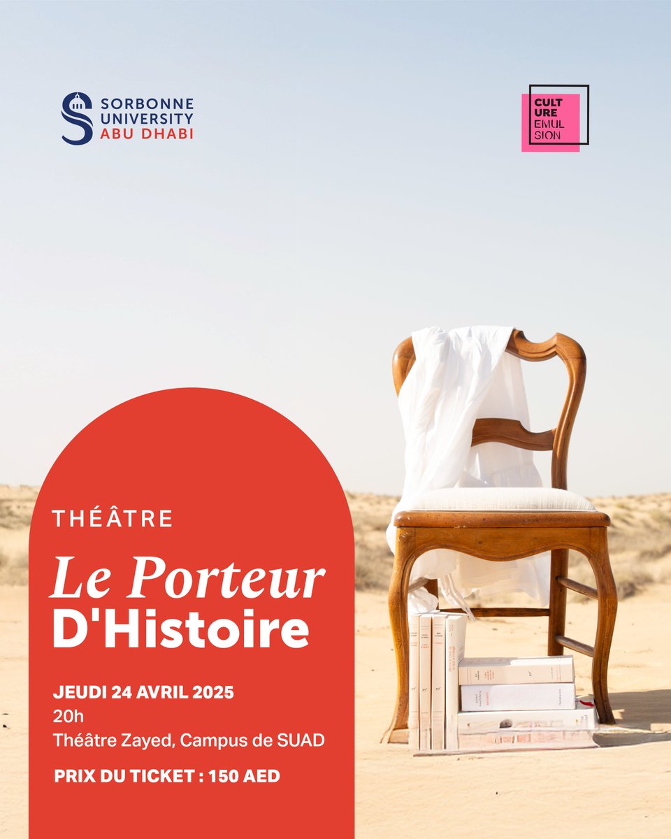 🎭 Vivez la magie de la pièce de théâtre “Le Porteur d’Histoire” à SUAD ! 🎭

Rejoignez-nous le 24 avril et profitez d’une soirée inoubliable. Cette pièce créée en 2011 et récompensée par deux Molière en 2014 pour le meilleur Auteur et le meilleur Directeur, vous emmène dans un