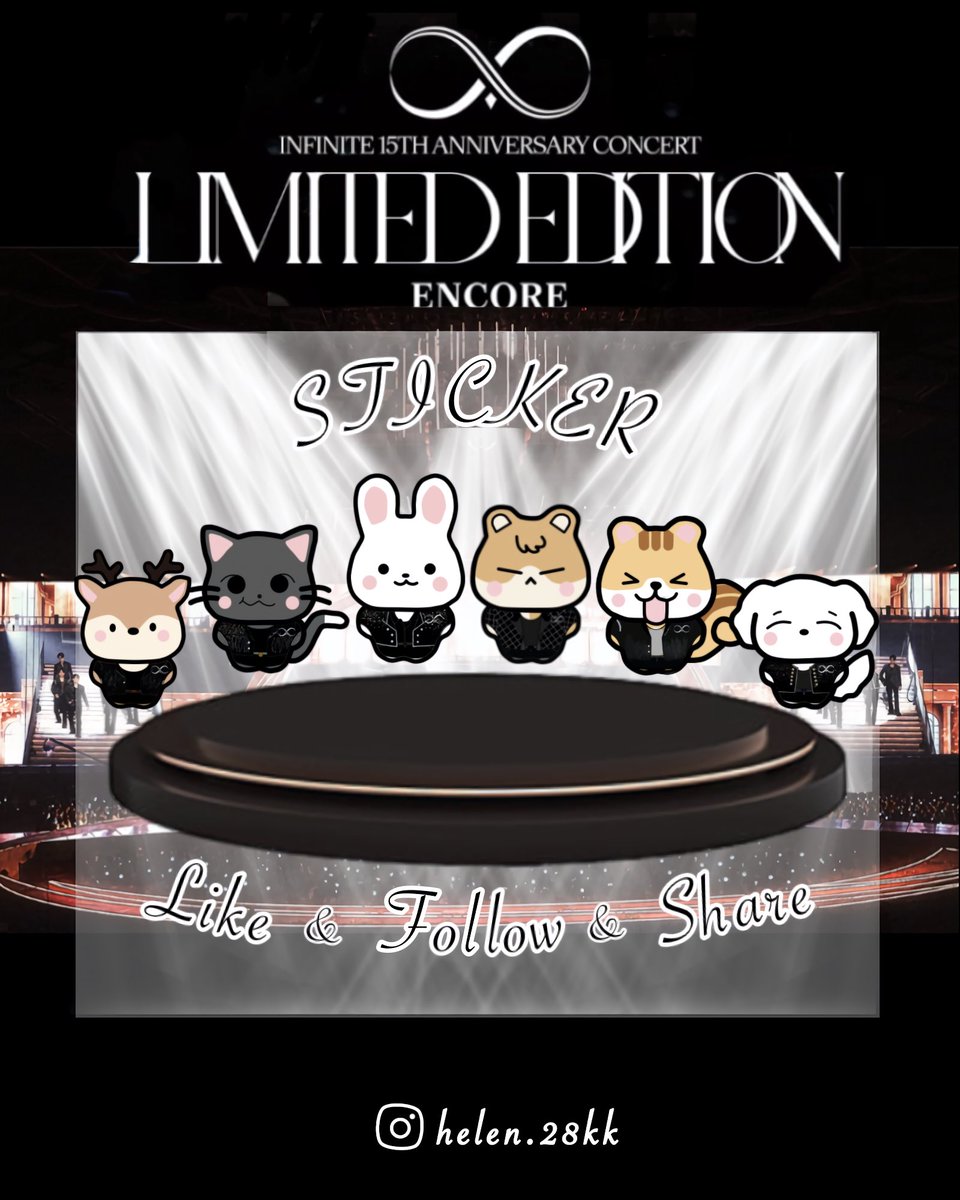 2024-2025 INFINITE 15TH ANNIVERSARY CONCERT:[LIMITED EDITION-ENCORE] 나눔

인피니트 PVC 스티커 🫶🏻
수량: 매일 100장(6종 택1)

날짜: 4/12 &amp; 4/13
장소 시간: 인스타 스토리 공고
방법:RT+💛

교환✅ DM 주세요~
많이 사랑해 주세요🫶🏻

#인피니티 #INFINITE #LIMITEDEDITION