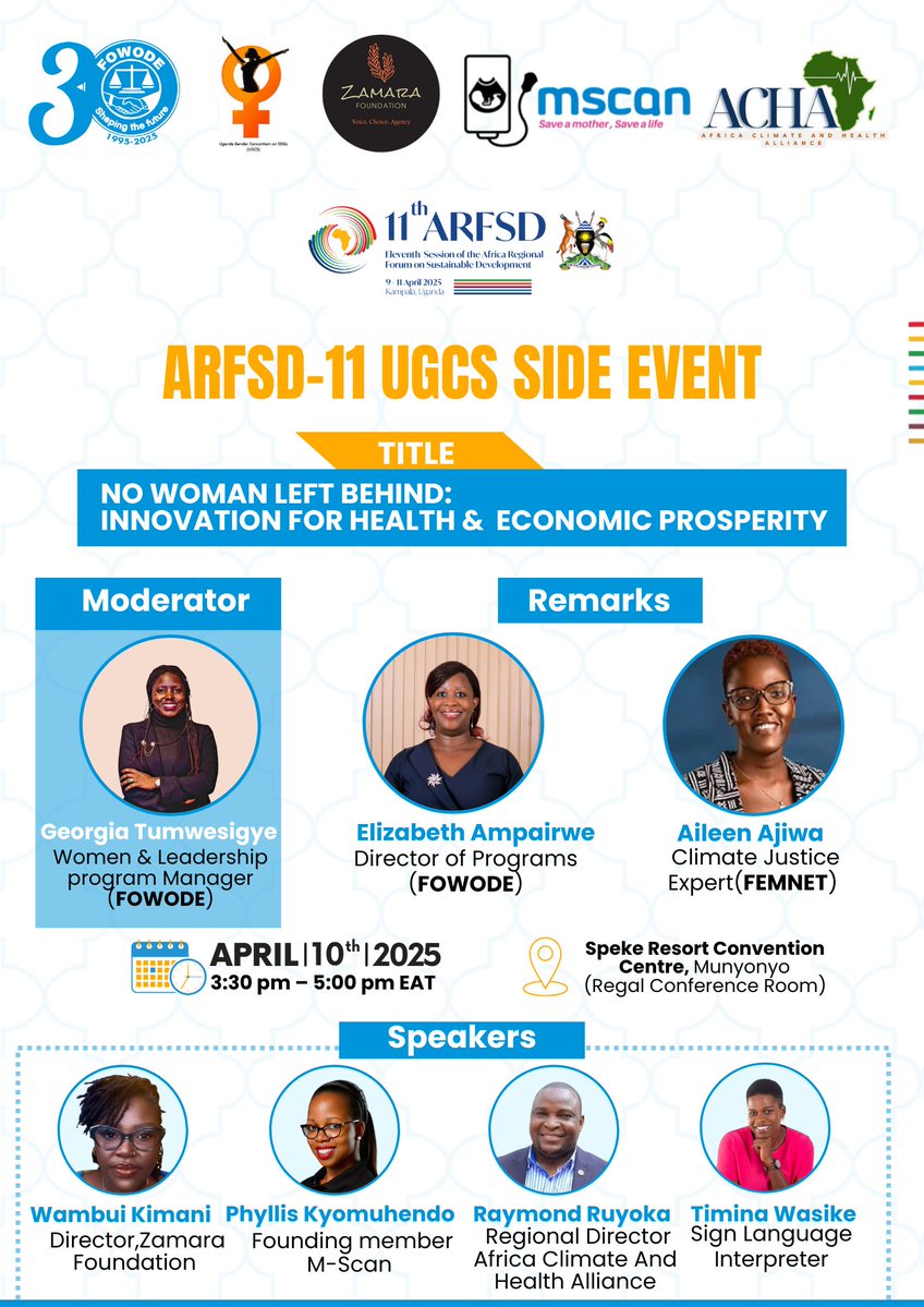 FOWODE_UGANDA's tweet photo. FOWODE, @Zamara_fdn, @mSCAN_Ug & Africa Climate and Health Alliance are teaming up for a powerful side event at the #ARFSD2025. Our line-up of speakers will dissect key issues & share timely insights you won’t want to miss. Can’t attend in person? Join us virtually via: https://t.co/vcFEYClmoA