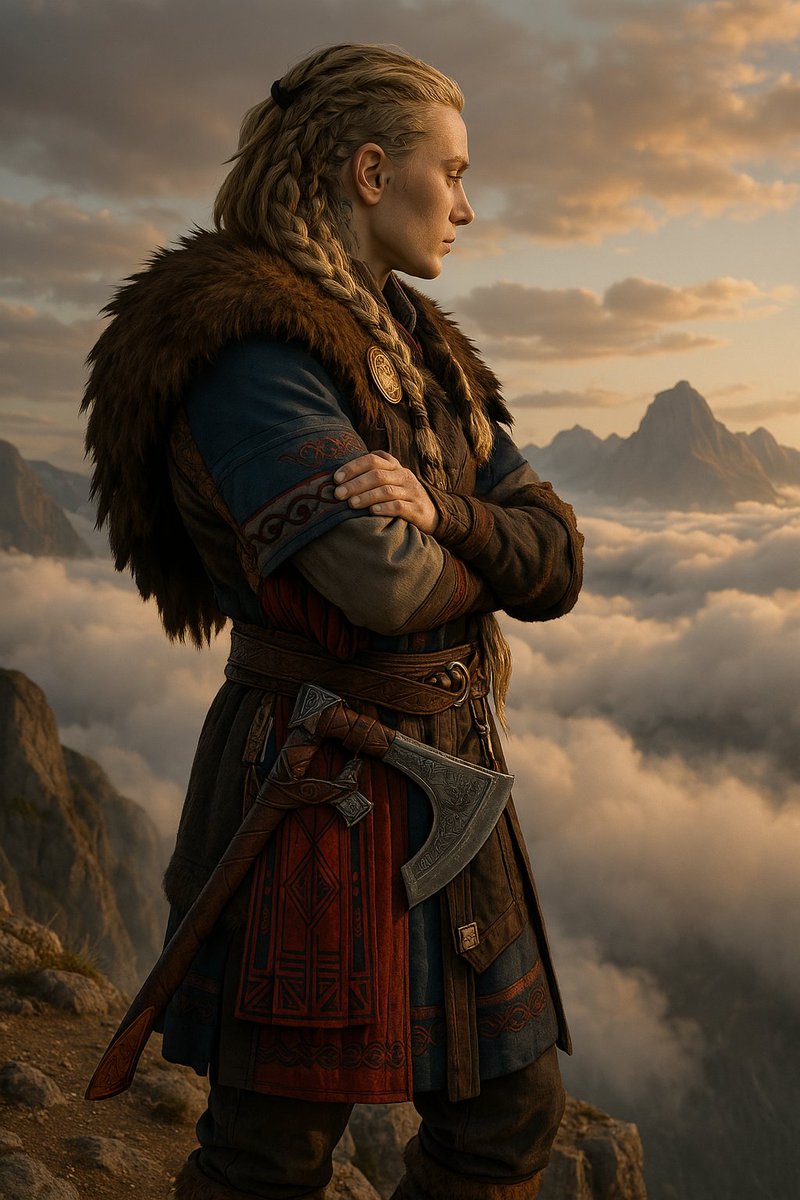bacardican's tweet photo. 🪓 Daughter of the Fjords 🪓

She stands where the sky kisses the earth, axe ready, heart steady.
Legends speak of storms she walked through—and the ones that now wait for her.
Because peace was never her destination, only a pause between battles.

#AIart #art #digitalart https://t.co/W5Qlij8uth