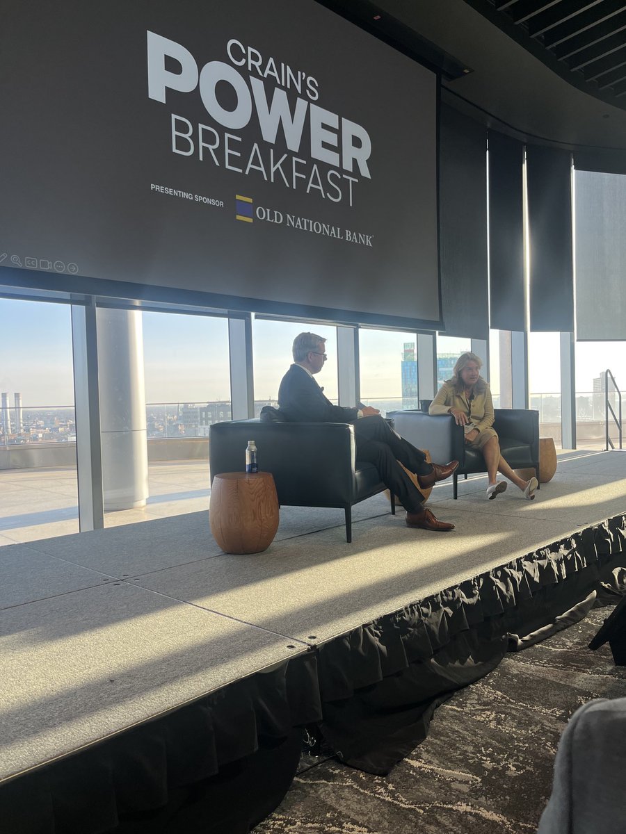 Mary Petrovich from the Carlyle Group sharing her thoughts on tariffs ⁦<a href="/crainsdetroit/">Crain's Detroit Business</a>⁩ Power Breakfast sponsored by Old National Bank