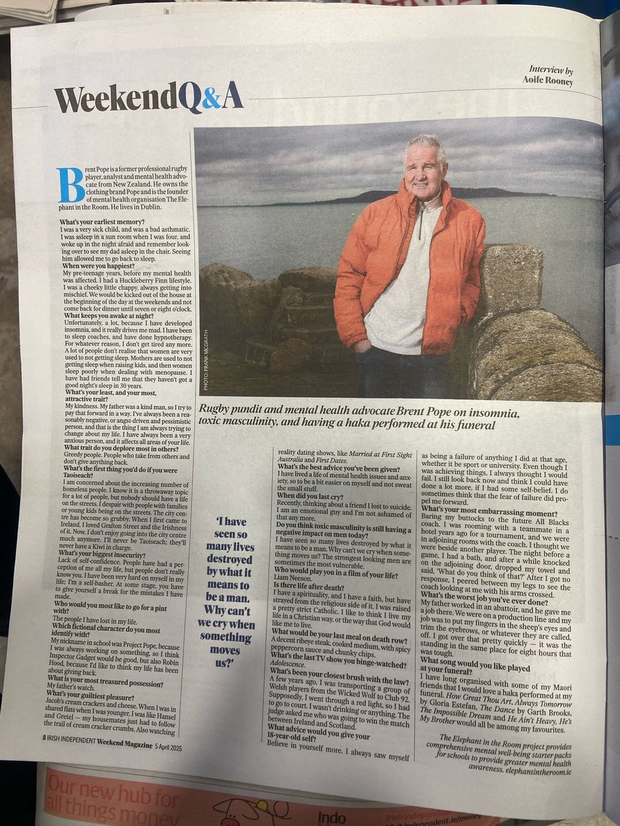 elephantintheroommovement (@elephantin2022) on Twitter photo Brent Pope sat down with the <a href="/Independent_ie/">Irish Independent</a> for a powerful Weekend Q&A where he opened up about masculinity, vulnerability, and the lifelong journey of mental wellbeing.
🔗 m.independent.ie/style/celebrit…
🐘 Follow us and join the herd as we continue to create visible reminders. Brent Pope sat down with the <a href="/Independent_ie/">Irish Independent</a> for a powerful Weekend Q&A where he opened up about masculinity, vulnerability, and the lifelong journey of mental wellbeing.
🔗 m.independent.ie/style/celebrit…
🐘 Follow us and join the herd as we continue to create visible reminders.