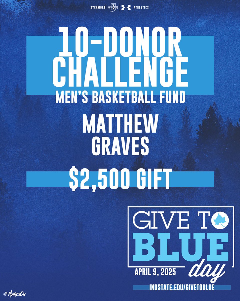 It's #GiveToBlue25, we've got our first challenge!

When we hit 10 donors to the Men's Basketball Fund, it will unlock a $2,500 gift from Head Coach Matthew Graves!

givetoblue.indianastate.edu/giving-day/989…

#MarchOn
