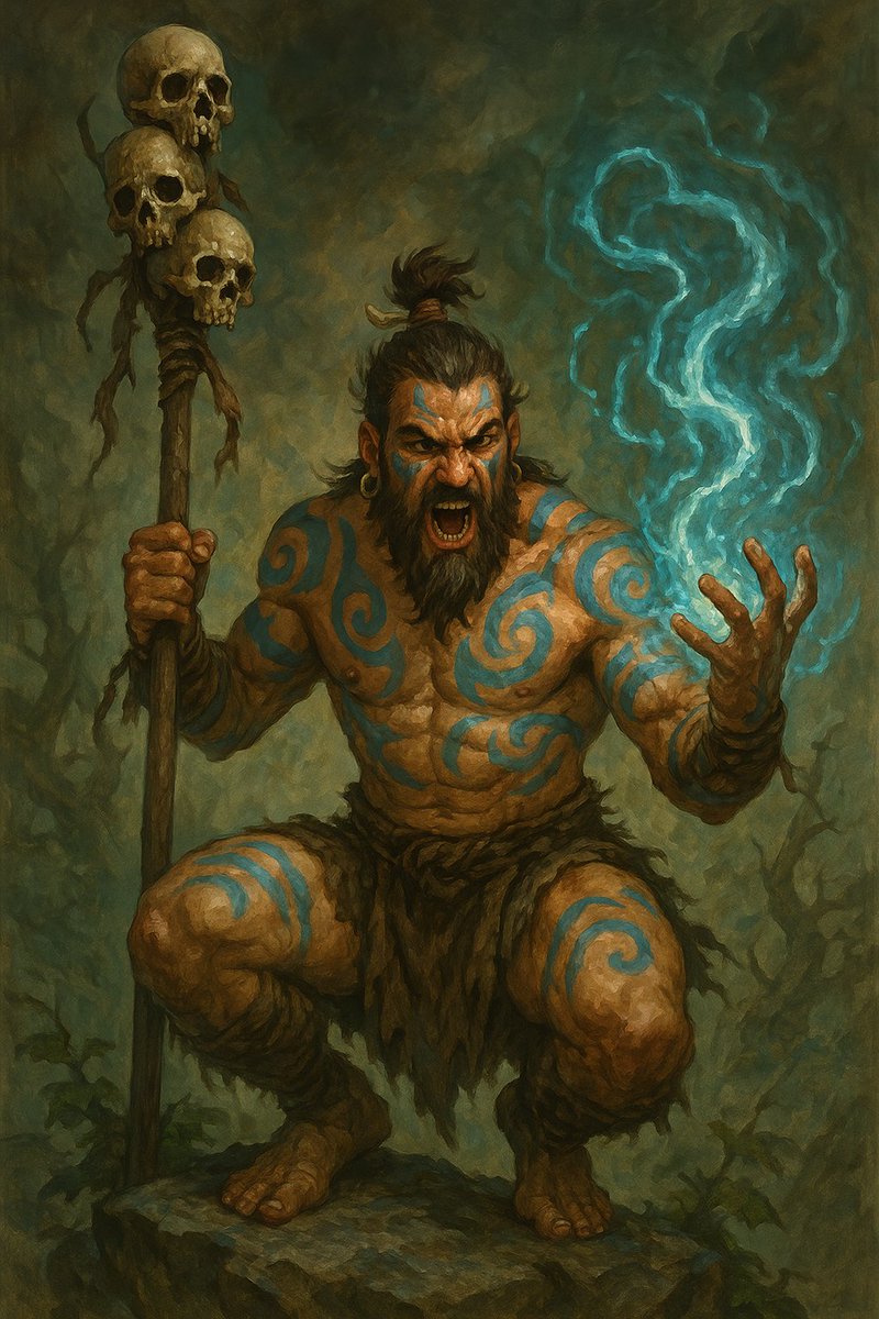 bacardican's tweet photo. 💀 The Howl of the Wild Hex 💀

He doesn't chant—he roars.
With every mark on his skin, a curse awakened.
Deep in the jungle, where the trees whisper secrets, he is the last shaman who remembers how to make magic scream.

#AIart #art #digitalart https://t.co/6q8XZO0DV5