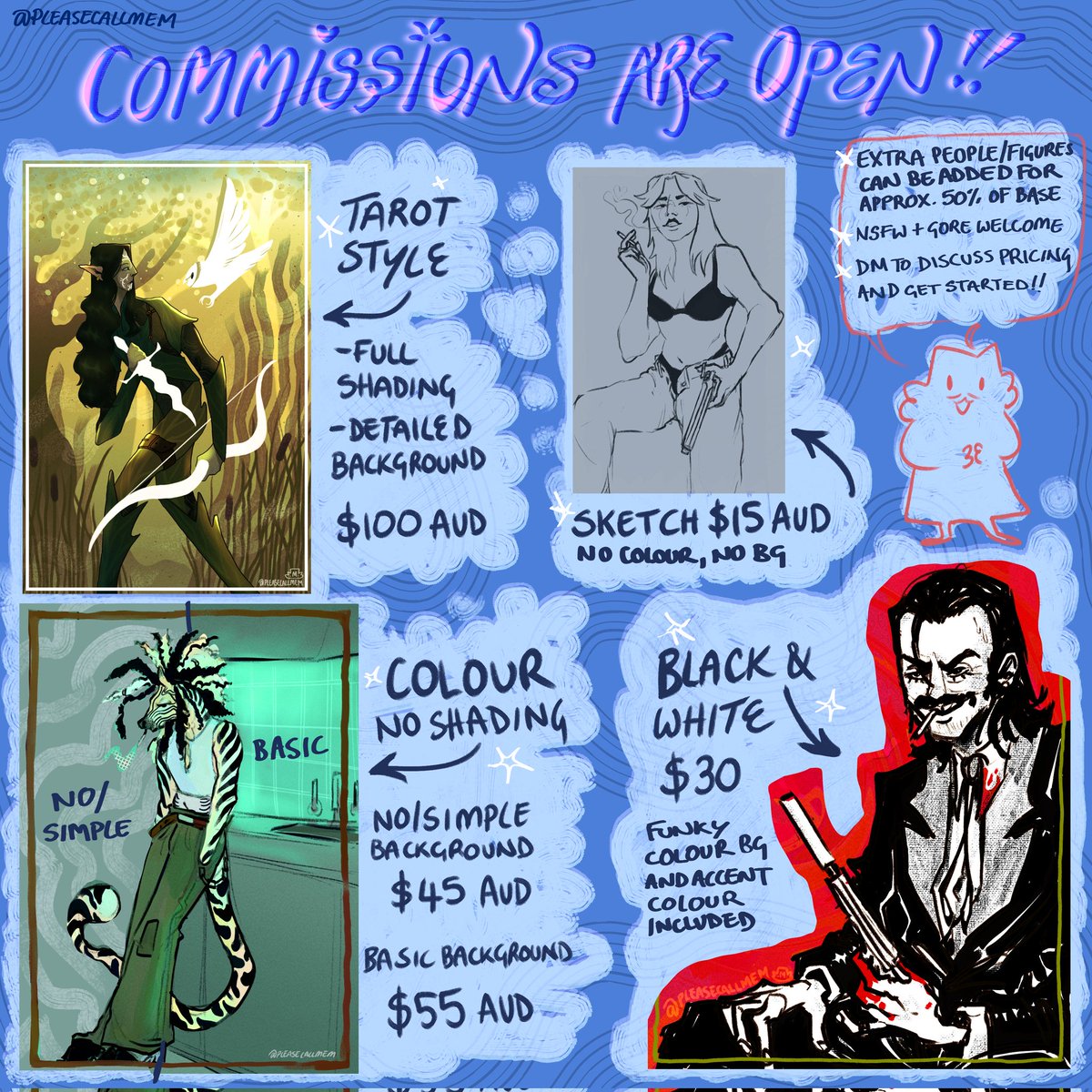 pleasecallmeM's tweet image. Re-opening commissions! It's been a while lol ⭐️ Please feel free to DM if you have any questions!