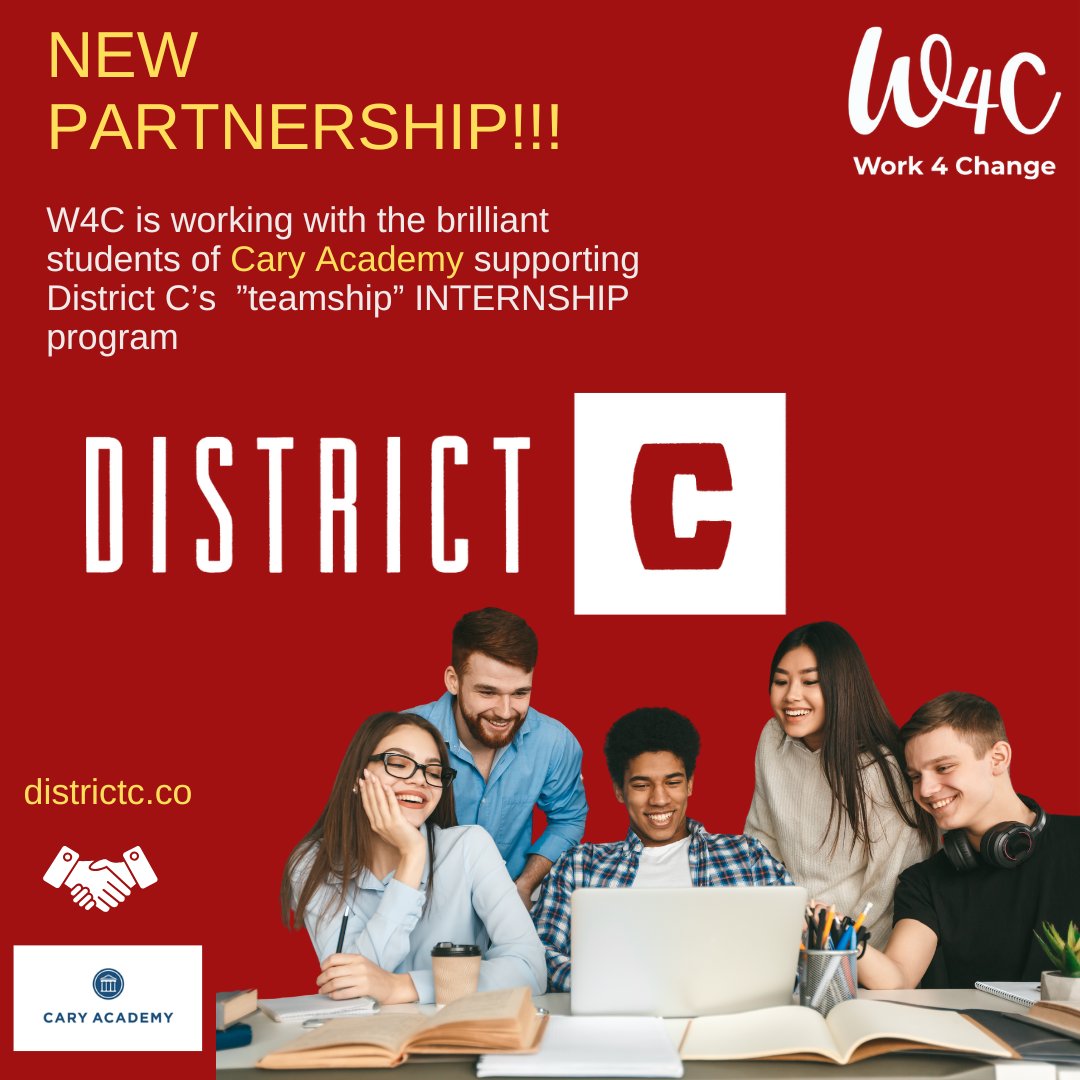 Work4ChangeLLC1's tweet photo. NEW PARTNERSHIP!!!! W4C is working with the brilliant students of Cary Academy supporting District C’s  ”teamship” INTERNSHIP program. Thanks to  @districtc17 and @CaryAcademy  for this opportunity to  support the next generation of entrepreneurs and change makers! https://t.co/Omd2WM7OD3