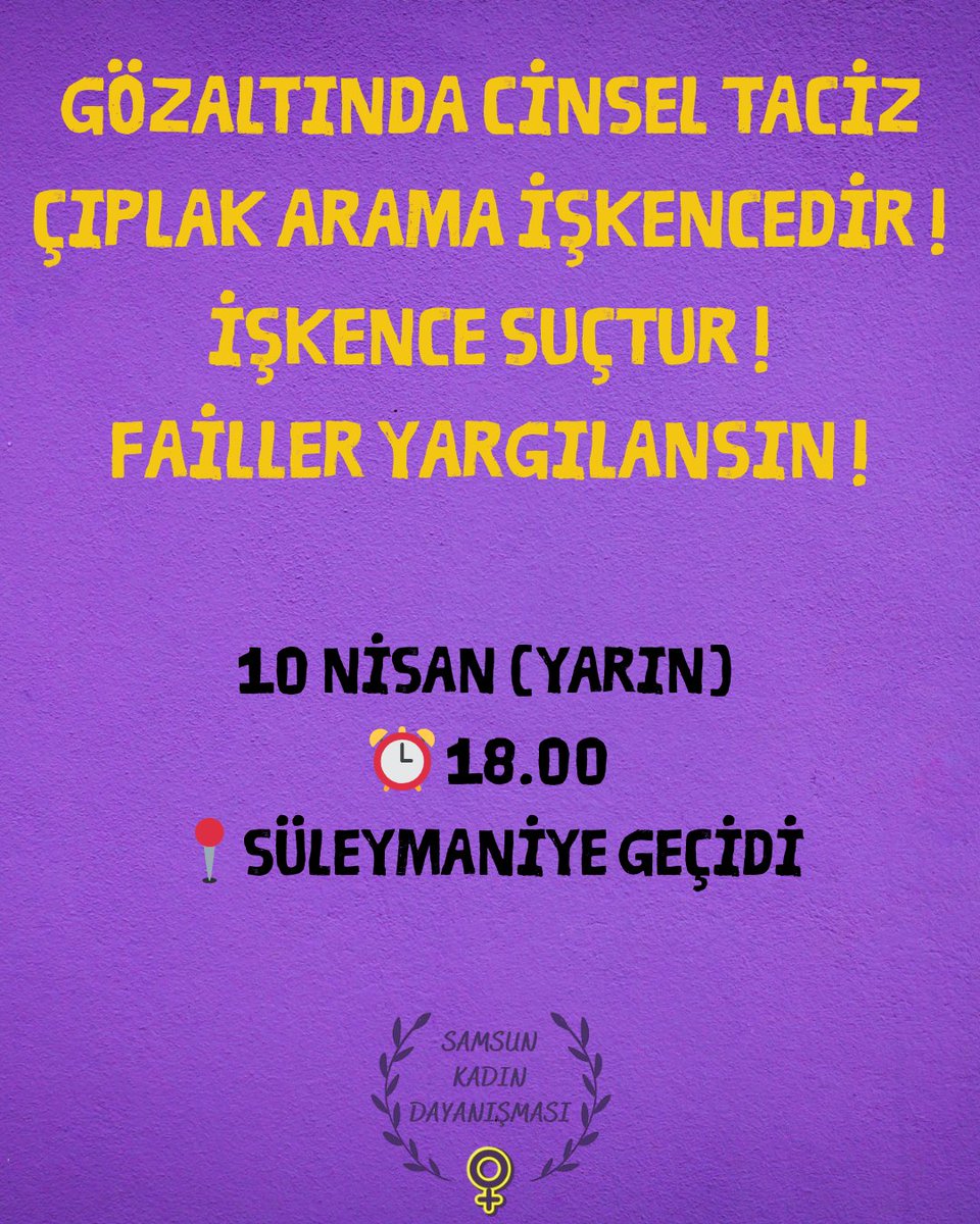 📢 19 Mart ve sonrasındaki eylemlerde, binlerce kişi hukuksuzca gözaltına alındı ve tutuklandı. Gözaltında ve hapishanelerde kadın ve LGBTİ+’ların maruz kaldığı cinsel şiddet ve işkencelere karşı ses çıkarmak için buluşuyoruz.
10 Nisan (yarın) 2025 ⏰ 18.00
📍Süleymaniye Geçidi