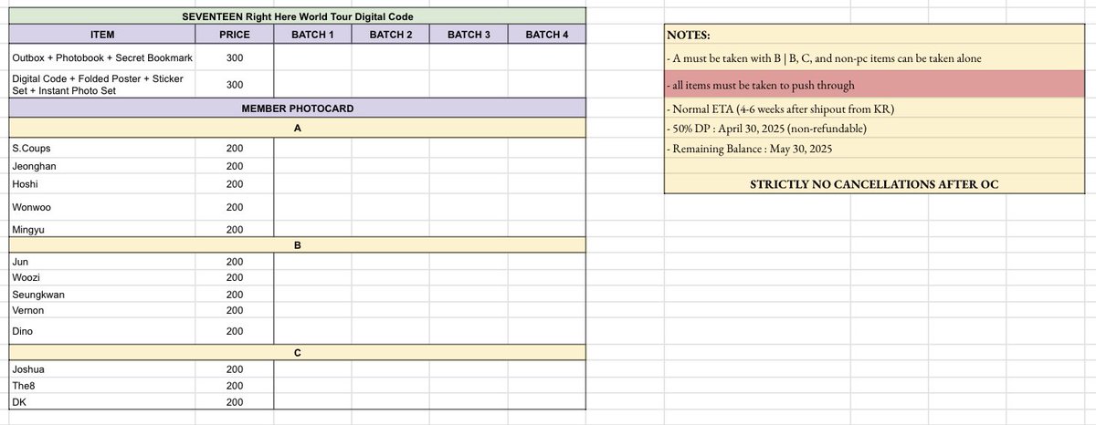 #StackerPreOrders
WTS | LFB | PH | SVT

SEVENTEEN Right Here World Tour Tingi
❄️Weverse Shop Global
❄️NETA

❄️ 50% DP: Apr. 30, 2025
❄️ Balance: May 30, 2025

🤎 MOD: J&amp;T | SDD
🤎 MOP: Maya | GCash | BPI

dm / comment mine + member / item to claim