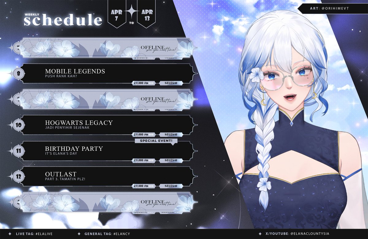 ElanaClountysia's tweet photo. Eloise! Haloo semuanyaa.. Jadwal minggu ini terlampir. Ekhemm.. aku tunggu kalian di birthday partyku yaaw!
Cyanggg~~
#Elancy https://t.co/N78pqxos33