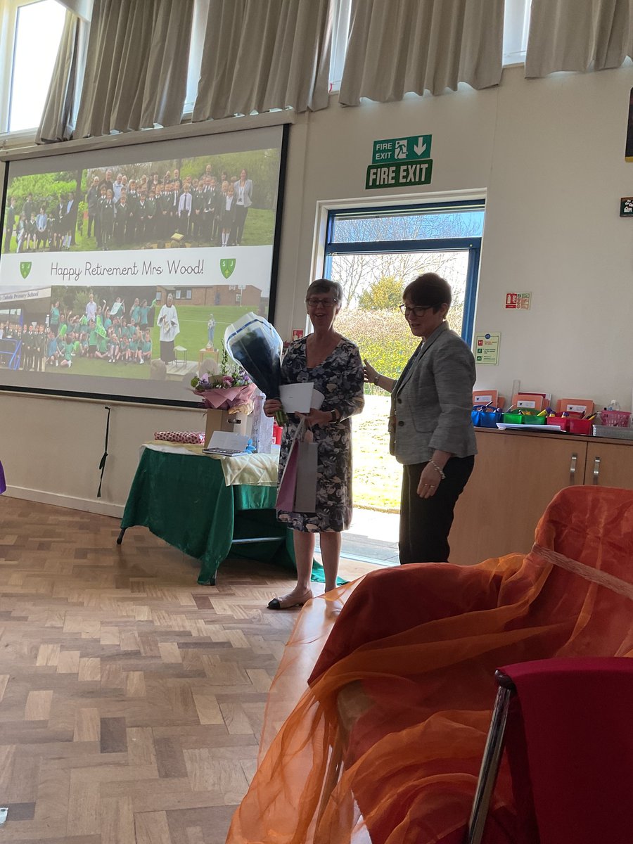 Today St. Joseph's presented a very special assembly for Mrs Wood to celebrate her retirement . The children shared memories, prayers, songs and blessings.
Her time was recorded in a lovely photo slide. She was showered with many gifts. We will miss our amazing leader