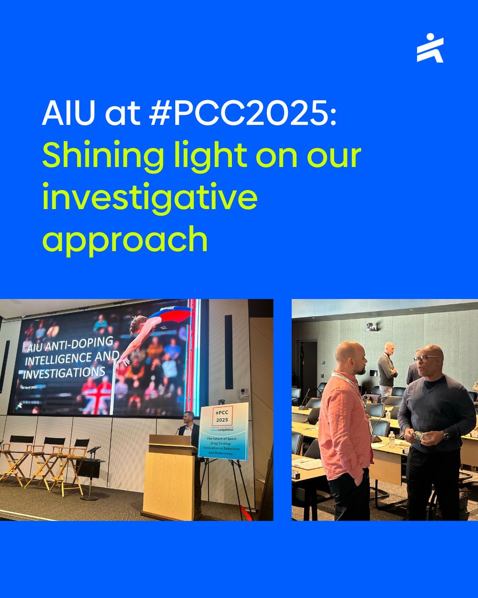 aiu_athletics's tweet image. At last week’s #PCC2025 AIU’s Kieran Elliott showed how investigations and intelligence have enhanced our #antidoping efforts. He discussed collaborations, our investigative approach, and how we use AI, confidential sources, and other tools. AIU Head Brett Clothier also attended.