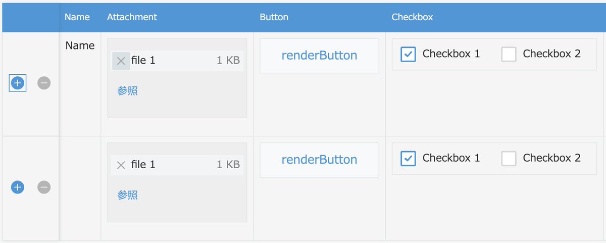 kintonedevjp's tweet photo. UIカスタマイズで使える
kintone UI Component アップデート⚙️🎉
・Tableコンポーネントの行追加/削除ボタンの表示位置を指定できるプロパティ追加
・画面端に固定されるように工夫
▼更新情報
https://t.co/axkrRWZHlY
https://t.co/yCi570mbiV
▼#kuc とは
https://t.co/YMoaeX8FfL
#kintone https://t.co/GaE6DQsxGX