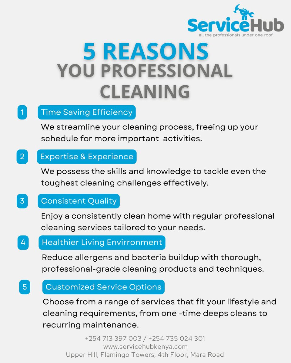 ServiceHubLtd's tweet photo. Most people go for cheap cleaning. But here's why professional wins every time:
1. Time-Saving
2. Expert Care
3. Quality Every Time
4. Healthier Spaces
5. Customized Service
✅ Go pro with ServiceHub.
📞 Call us today for a free quote. 

#ProfessionalCleaning #ServiceHub https://t.co/igdqgTeEPp