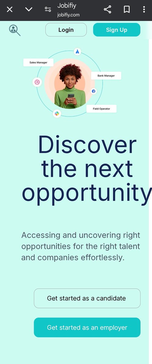 MetjahTebogo's tweet photo. #AD
Unlock your dream job with Jobifiy! Our platform is designed to make job searching easy, convenient, and effective. By signing up or downloading our app, you'll gain access to:

- A vast database of job listings across various industries
- Personalized job alerts tailored to your skills and preferences
- A user-friendly interface to upload your CV and apply for jobs with ease
- Expert career advice and resources to help you stand out in the job market
- Direct connections with top employers and recruiters

Our goal is to bridge the gap between job seekers and employers, providing a seamless and efficient recruitment process. With Jobifiy, you'll be able to:

- Explore new career opportunities and find your dream job
- Stay up-to-date with the latest job market trends and insights
- Network with professionals in your industry
- Access exclusive job openings and promotions

Join the Jobifiy community today and start your career journey! Sign up ( https://t.co/JfnzwzXTr0 )or download our app to get started.