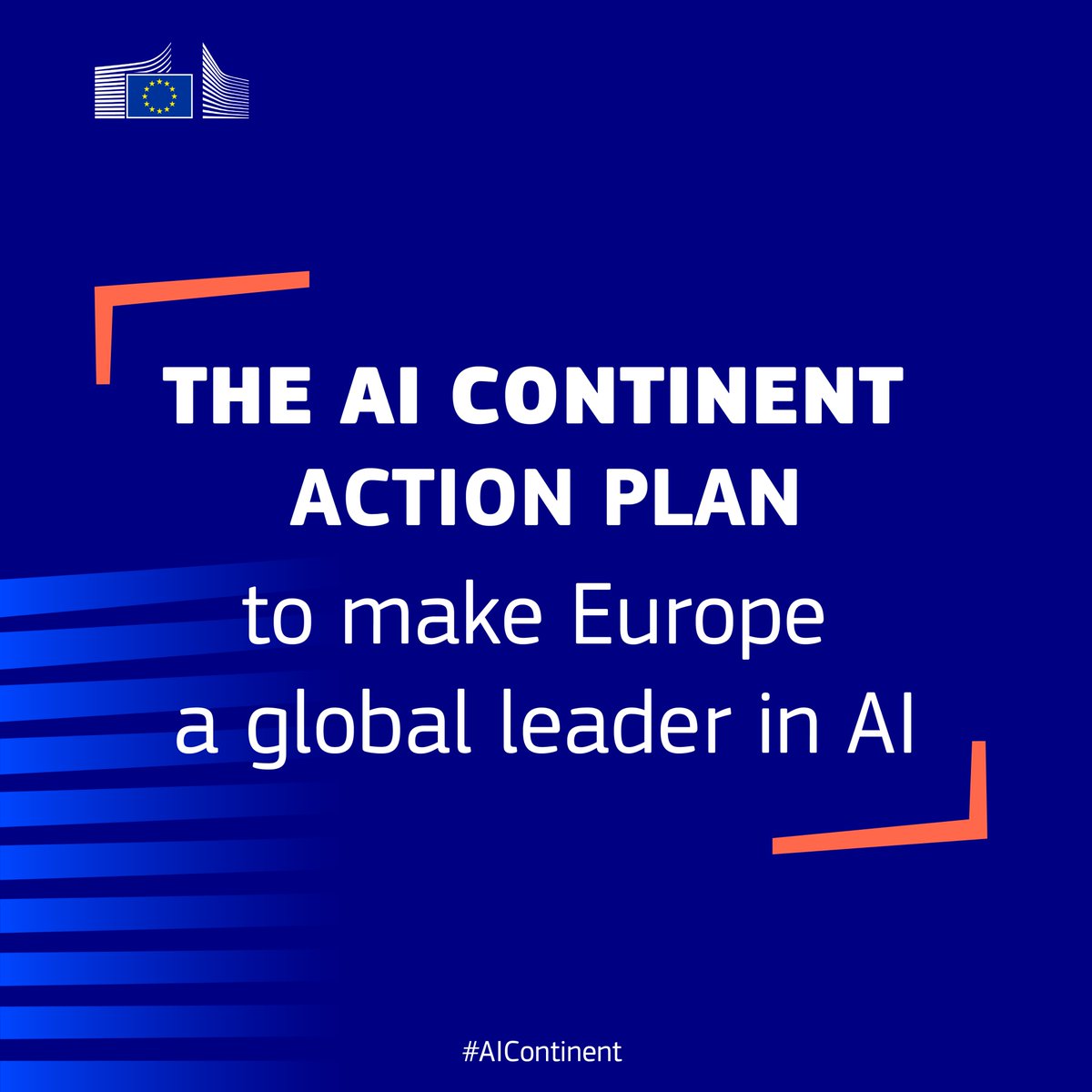 The AI race is far from over.

Europe’s AI Continent Action Plan will make our continent a global leader in AI, boost its AI innovation capabilities &amp; encourage AI adoption.

This is the next phase in shaping trustworthy AI in strategic sectors, focusing on 5 key domains 🧵↓