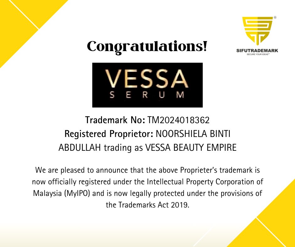 We have another successful registered trademark! Congrats 👏 #securedtrademark #sifutrademark #registernow