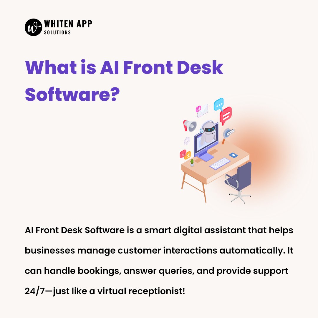 WhitenApps's tweet photo. Want a smarter, stress-free front desk?
Let AI handle it for you!

 📩: contact@whitenappsolutions.com
 🌐: https://t.co/a9WM5yzt4N

#ai #frontdesk #frontdesksoftware #aifrontdesksoftware #businessautomation #customersupport #smartreception #virtualassistant #whitenappsolutions https://t.co/0mYMqEzNHT